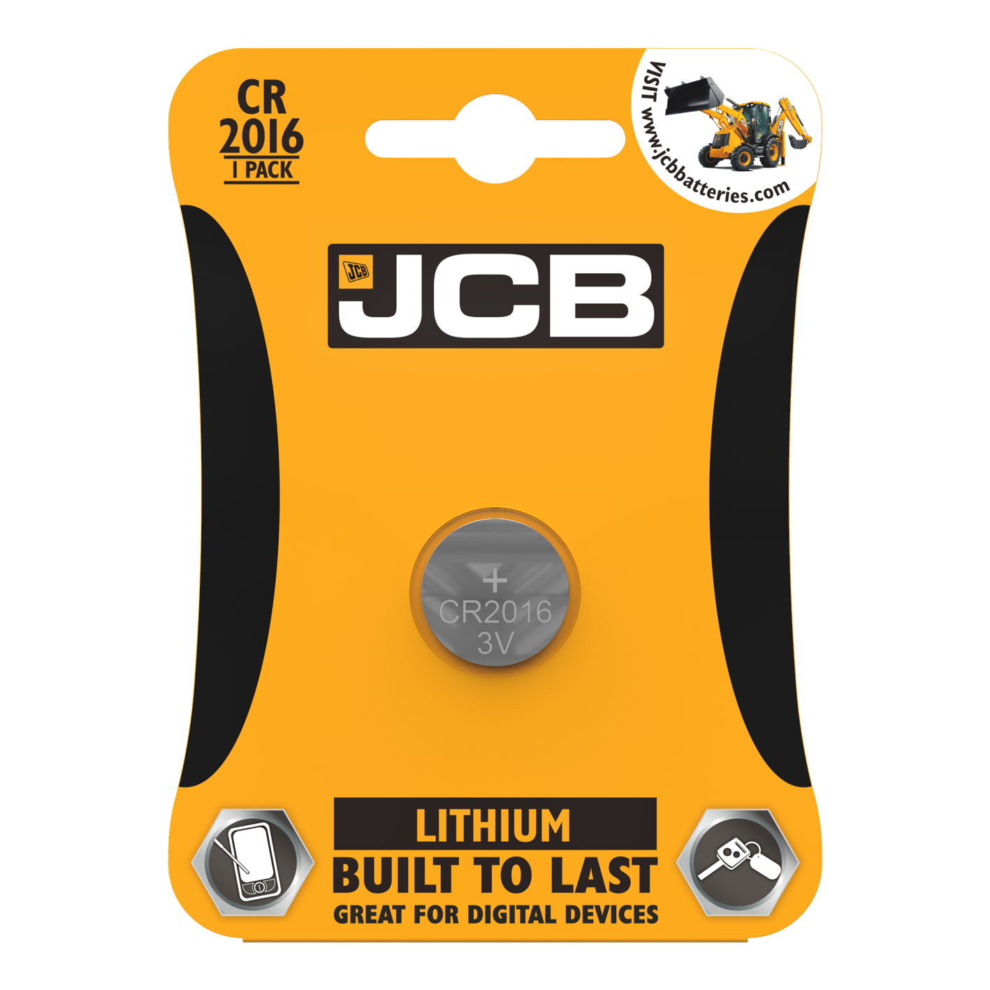 JCB CR2016 pila de botón de litio, paquete de 1